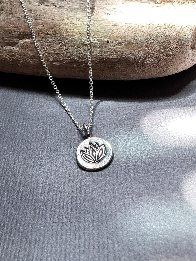 Sterling Silver Lotus Charm Necklace: Dainty Minimalist Jewelry