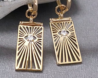 Rectangular evil eye earrings, Gold drop dangling earrings, Gold huggie, Gold Hoop earrings, Gift for women, Evil Eye earrings, lotus411