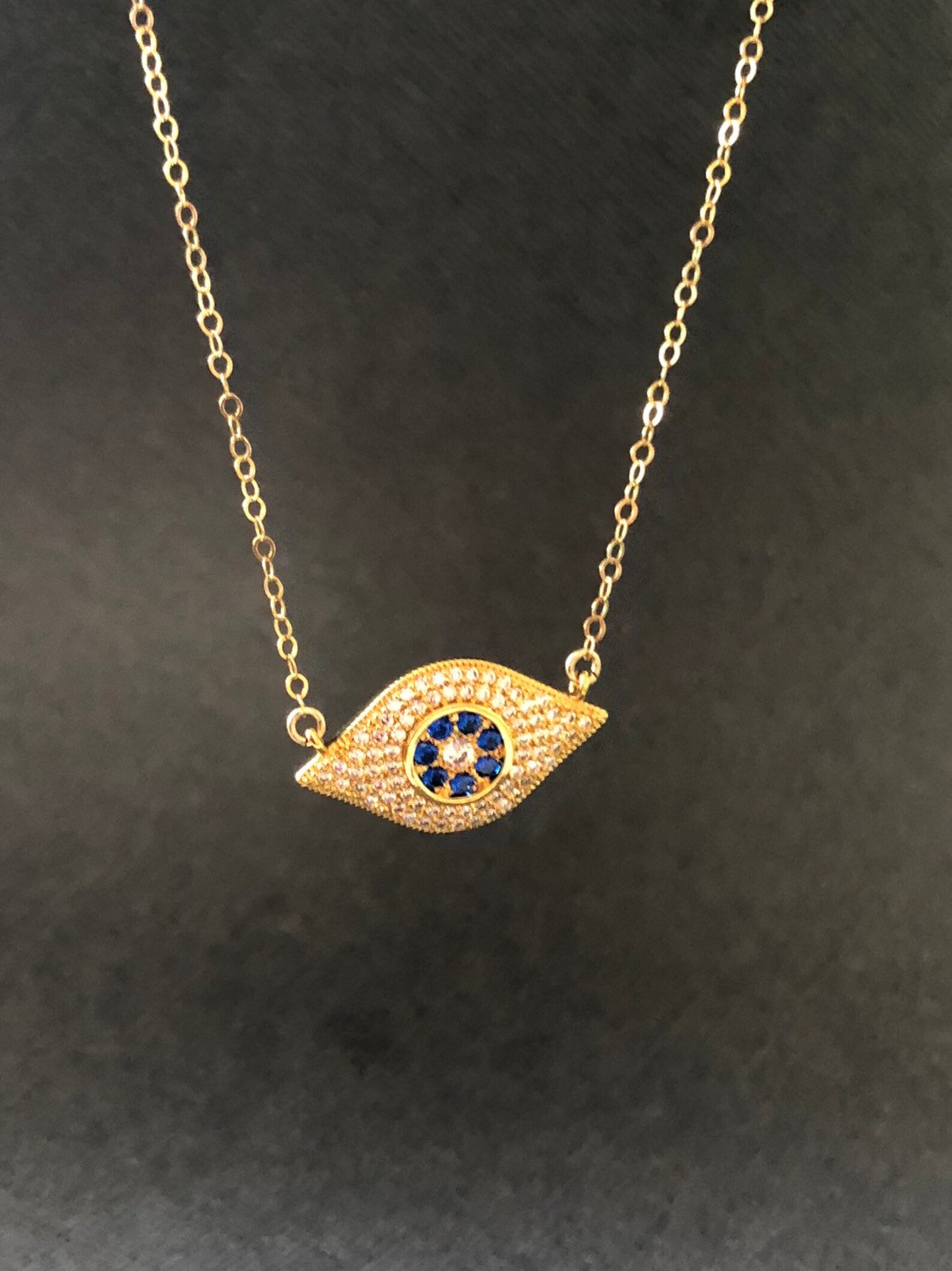 Large Evil Eye Necklace Gold Evil Eye Necklace Protection Etsy