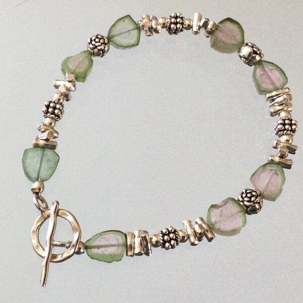 Watermeloen toermalijn Zilveren armband #1035