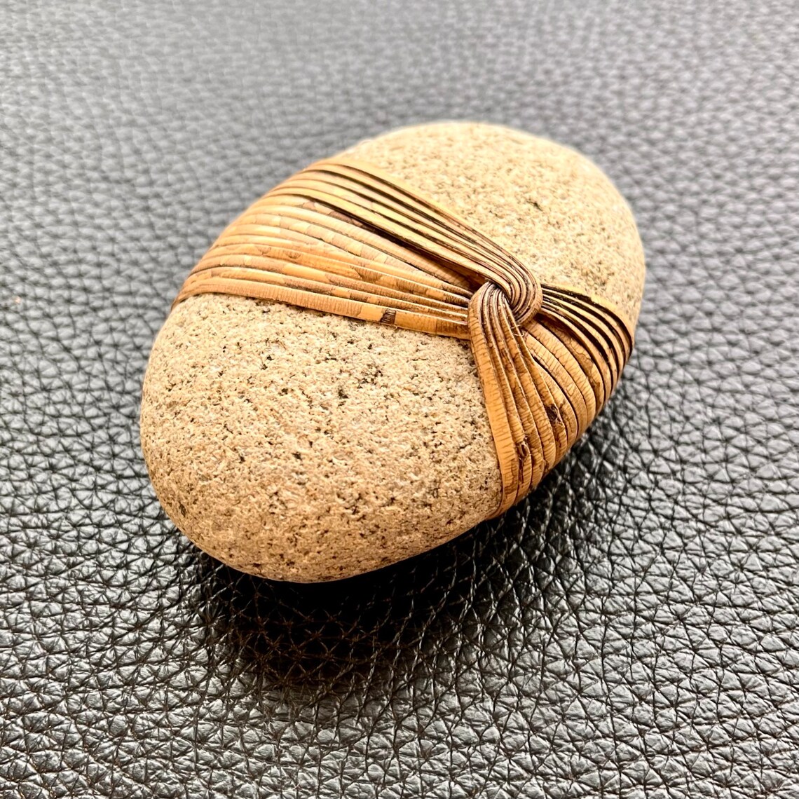 Large Cane Wrapped Stone Reed Wrapped Stone Zen Stone Etsy