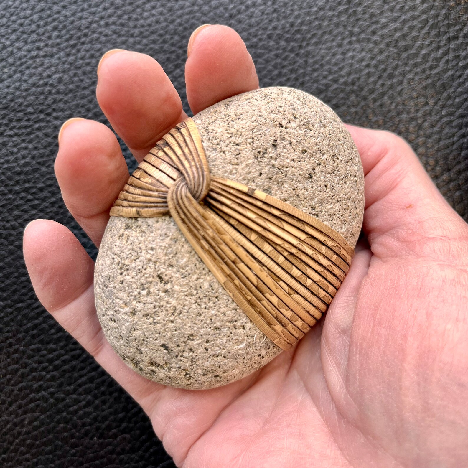 Large Cane Wrapped Stone Reed Wrapped Stone Zen Stone Etsy