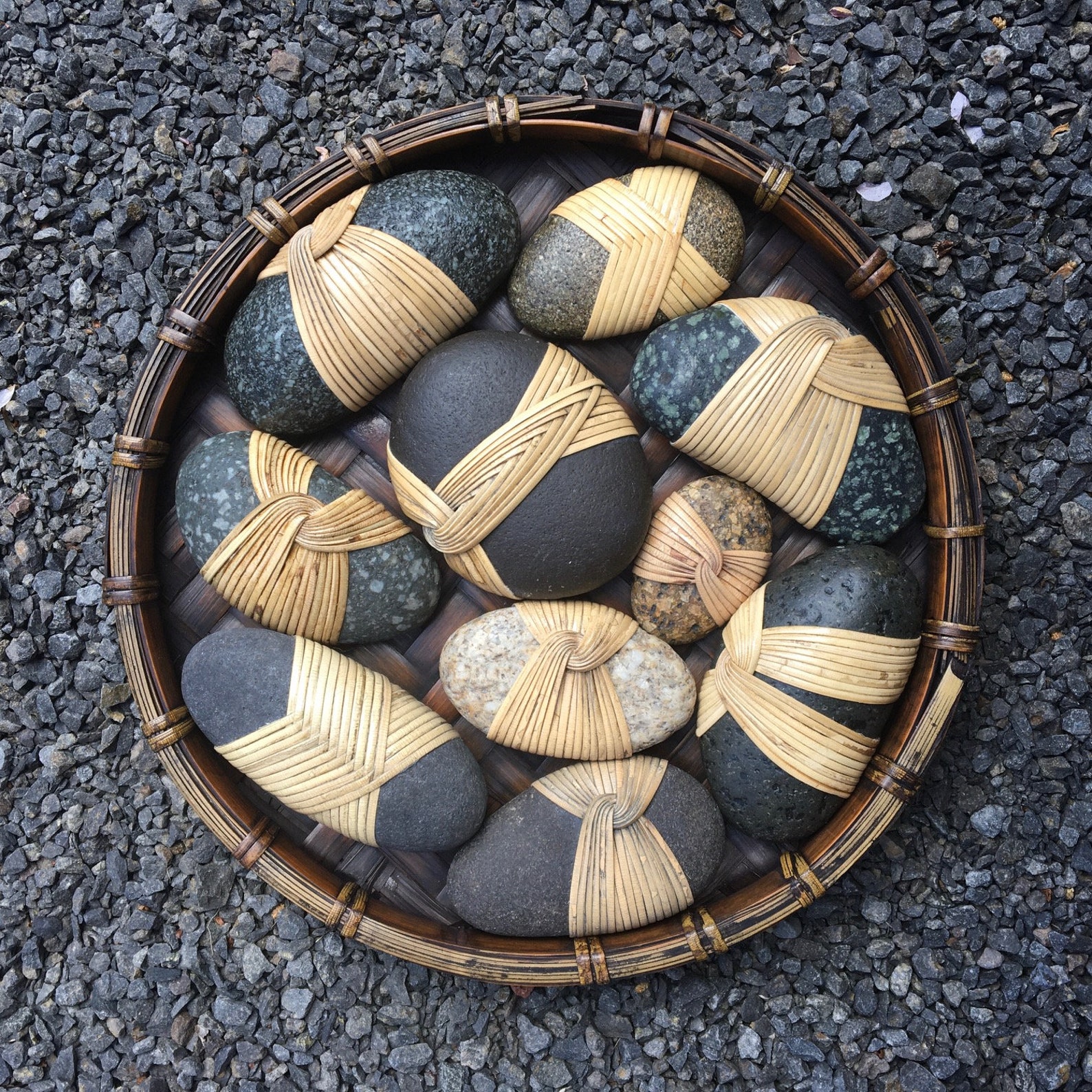 Cane Wrapped Stone Reed Wrapped Stone Zen Stone Wrapped Etsy