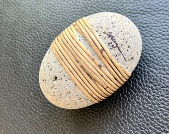 Large Cane Wrapped Rock, Wrapped Stone, Zen Stone, Wrapped