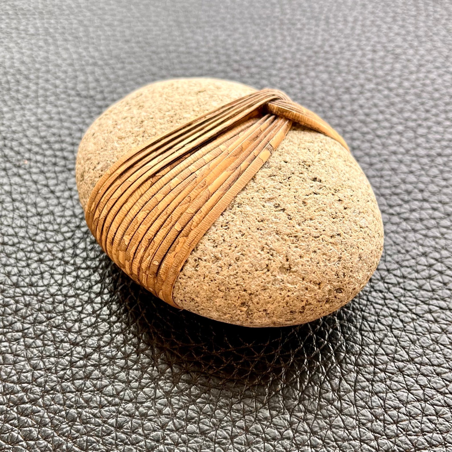 Large Cane Wrapped Stone Reed Wrapped Stone Zen Stone Etsy