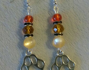 Lion or Tiger inspired Paw Print charm earrings. Sterling Silver ear hooks.