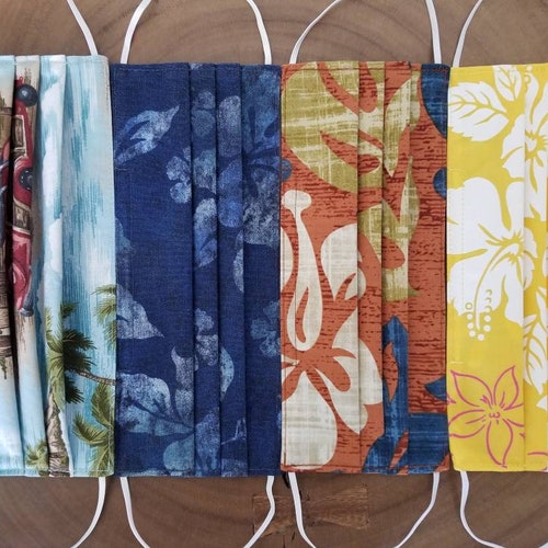 Hawaiian Print Cotton Adult Face Masks Reusable / Washable / Etsy