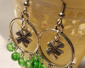 Luck chandelier earrings in 2 different greens
