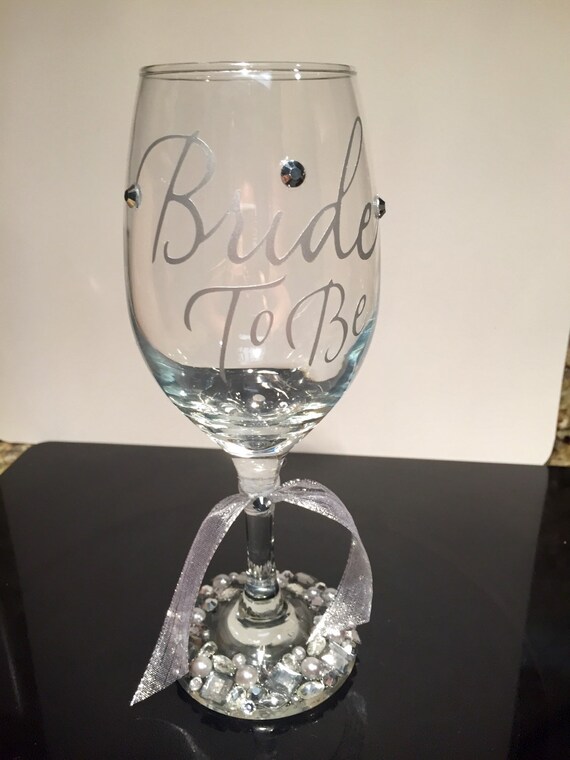 Items similar to Wedding Wine Glass with Rhinestones on Etsy