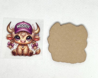 Highland Cow Moody Acrylic Blank Decal Set, DIY Badge Reels, Bow Blank UVDTF sticker, Unfinished Badge Reel, Badge Reel Blanks