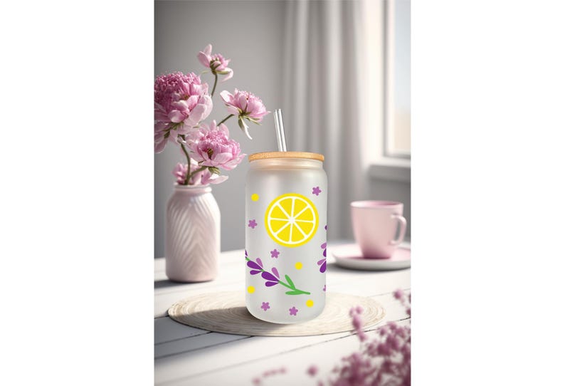 UVDTF Lemons or Lavender for 16oz Can Glass Mug Tumbler, Ready to Apply, Permanent Waterproof Adhesive image 6