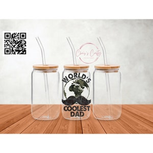 UVDTF Aufkleber Dad World Coolest für 16 Unzen Dosen Glasbecher Becher, gebrauchsfertig, permanenter wasserdichter Klebstoff