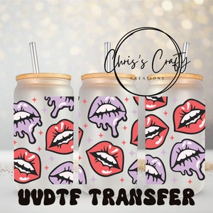 UVDTF Wrap Valentines Lips 16 oz, canette 20 oz, gobelet en verre, prêt à poser, adhésif imperméable permanent