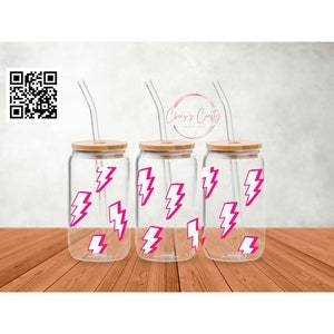 UVDTF Wrap Rose Lightning Bolts pour boîte de 16 oz, gobelet en verre, prêt à poser, adhésif imperméable permanent
