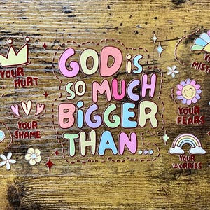 UVDTF Wrap Christian God is so much 16oz Can Glass Mug Tumbler, Ready to apply, Permanent Waterproof Adhesive