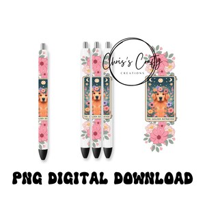 Golden Retriever Tarot Card Pen Wrap: Digital PNG Download