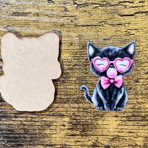 Cat Acrylic Badge Reel Blanks, Black Bubble UVDTF Decals (DIY Craft Set)