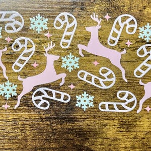 UVDTF Wrap Pastel Reindeer Candy 16oz Can Glass Mug Tumbler, Ready to Apply, Permanent Waterproof Adhesive