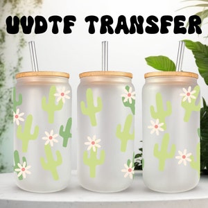 UVDTF Wrap Cactus Flower 16oz Can Glass, Mug, Tmbler, Cactus Wrap, Ready to apply, Permanent Adhesive Waterproof, Add on a Cup