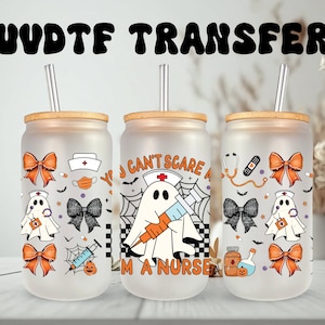 UVDTF-wrap Halloween-spook You Can't Scare Me I'm a Nurse Coquette Bows 16oz blikje glas, mok, beker, permanente waterdichte lijm
