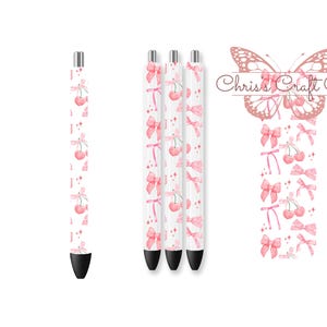 UVDTF-pen kersen coquette strik, fruitomslag, inktvreugdepen, metalen glitterpen, klaar voor gebruik, permanente waterdichte lijm