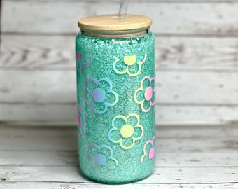16 oz Suspended Glitter Snow Globe Libbey Can Glass | Glitter Tumbler | Gift ideas