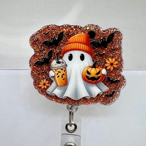 Badge Reel Geist Hut Kürbis Fledermäuse Eiskaffee Halloween, ID-Halter, lustige Badge Reel, Halloween Badge Reel, Abschlussgeschenk