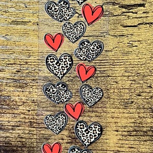 UV DTF Pen Wrap Red Leopard Hearts, Permanent Waterproof Adhesive, Ready to Apply Pen Transfer
