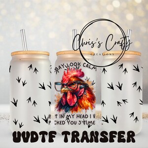 UVDTF Wrap Huhn I May Look Calm But in my Head I've Pecked You 3 Times, Lustig sarkastisch, Gebrauchsfertig, Permanent Kleber