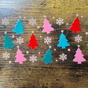 UVDTF WRAP Bright Red Green Pink Christmas Trees 16 oz Can Glass Mug Tumbler, Christmas Wrap, Ready to apply, Waterproof Permanent Adhesive