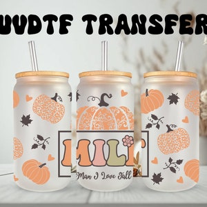 Emballage UVDTF Man I love Fall 16 oz, verre, tasse, gobelet, option d'impression recto-verso, prêt à poser, adhésif permanent