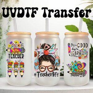 Emballage UVDTF Teacher Life pour boîte de 16 oz, gobelet en verre, Teach Coffee Repeat, Teacher Love Inspire, prêt à poser, Adhésif permanent