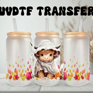 Emballage UVDTF Vache fantôme florale 16 oz, boîte en verre, tasse, gobelet, emballage d'Halloween, option d'impression recto-verso, prêt à poser, adhésif permanent