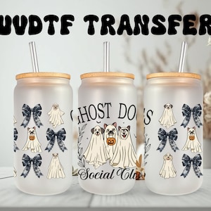 Film de protection UVDTF Ghost Dog Social Club, noeuds, boîte de 16 oz, verre, mug, gobelet, option d'impression recto-verso, prêt à poser