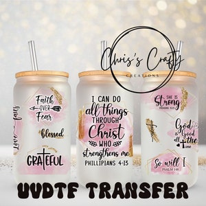 UVDTF Wrap Christian I Can Do all Things 16oz Can Glass Mug Tumbler, Christian Wrap, Ready to apply, Permanent Waterproof Adhesive