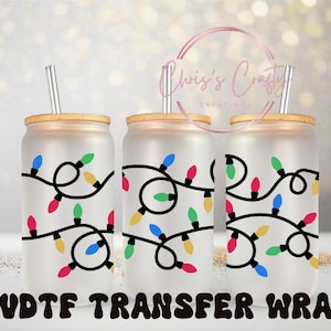 Emballage UVDTF lumières de Noël 16 oz, boîte en verre, gobelet, emballage de Noël, prêt à poser, adhésif imperméable permanent