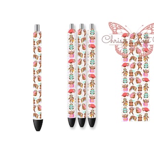 May include: White pens with a repeating pattern of cartoon sloths in various poses, wearing hats and accessories. The pens have black ink tips and silver accents. The image also includes a butterfly graphic with the text "Chris Craft Co."
