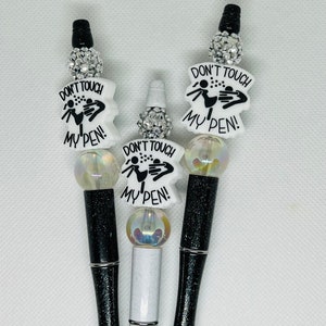 Canetas de contas sarcásticas e engraçadas, não toque na minha caneta, canetas divertidas de acrílico, canetas de contas, canetas de tinta retrátil, presentes