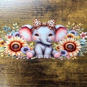 UVDTF Wrap Elephant Sunflowers 16oz Can Glass Mug Tumbler Wrap, Ready to apply, Permanent Adhesive, Double sided option