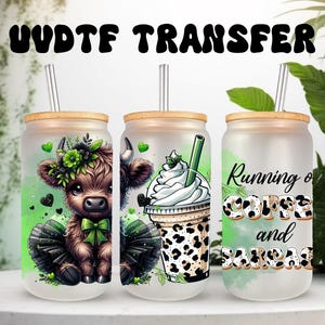 Tutu de vache des Highlands enveloppant UVDTF fonctionnant sur du café sarcasme, boîte de 16 oz, emballage en verre, prêt à poser, adhésif imperméable permanent