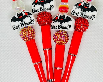 Beaded Pens, Phlebotomist Got Blood Bat, Fun Pens Acrylic Rhinestone Beads, Beaded Pen, Retractable Ink Pen, Gifts