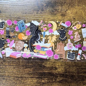 Envoltura DTF UV de dragón de fantasía para transferencia de taza gótica de estilo librero de vidrio en lata de 16 oz