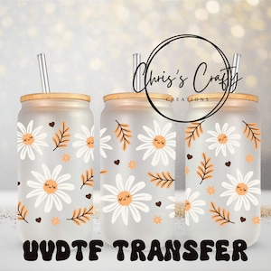 UVDTF Wrap Happy Daisy for 16oz, 20oz Can Glass, Mug, Tumbler, Ready to Apply, Permanent Waterproof Adhesive