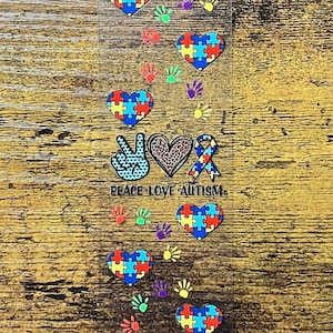 UVDTF Pen Wrap Peace Love Autism, pronto per l'applicazione, adesivo permanente impermeabile