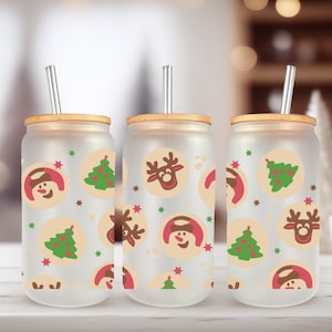 UVDTF Wrap Schneemann Rentier Weihnachtsbaum Kekse für 16 Unzen Glasbecher Becher, gebrauchsfertig, permanent haftend