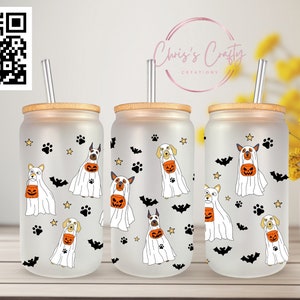 UVDTF Wrap Halloween Spooky Ghost Dogs für 16 Unzen Glasbecher Becher, auftragsfertig, permanent klebend, doppelseitige Option