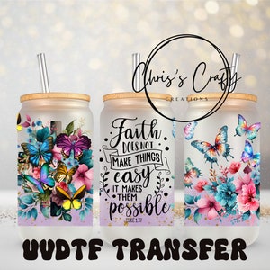 Emballage UVDTF Christian Faith Verse, boîte de 16 oz, gobelet en verre, emballage chrétien, prêt à poser, adhésif imperméable permanent