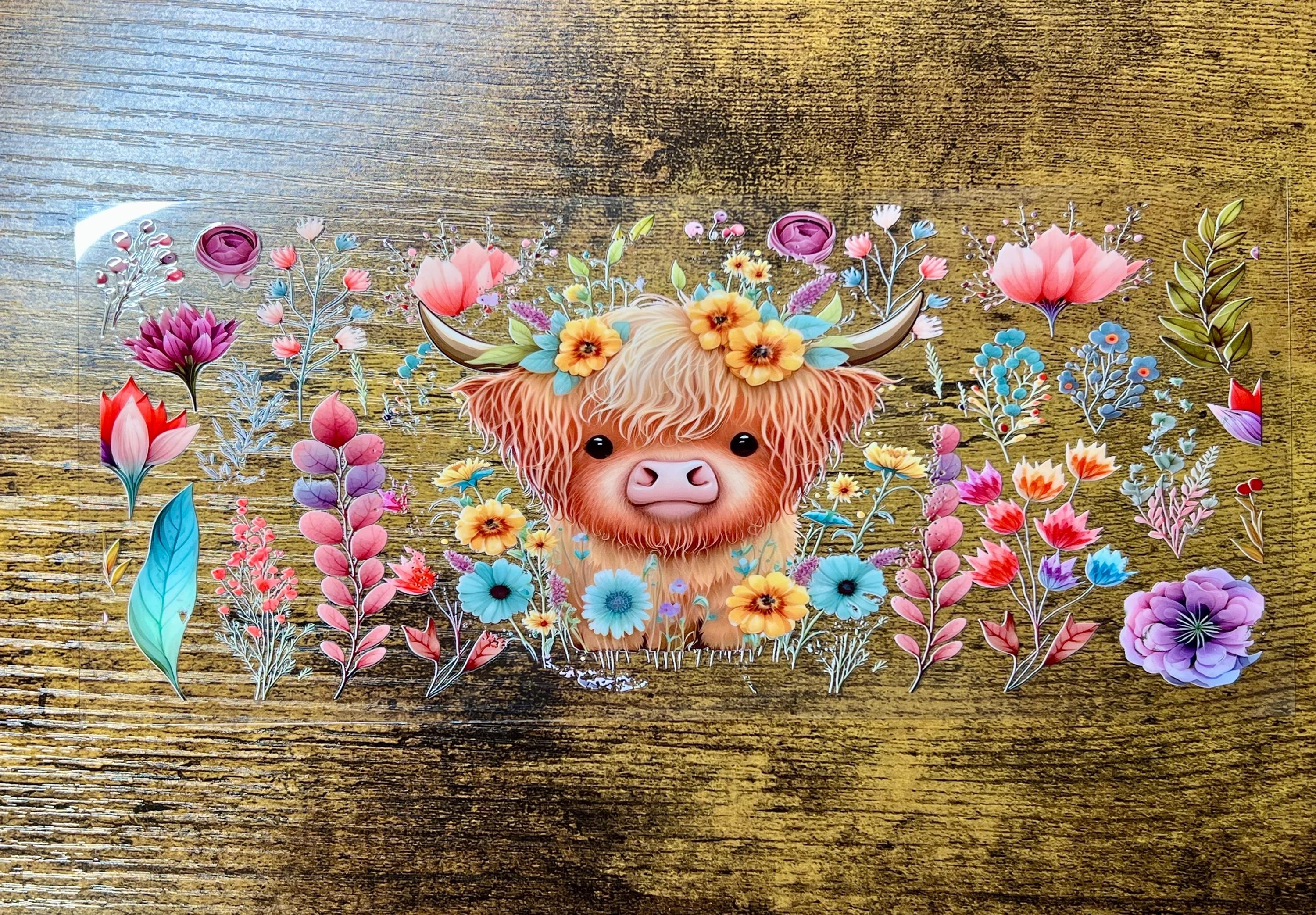 UVDTF Wrap Highland Cow Flowers 16oz Can Glass Mug Tumbler, Ready to ...