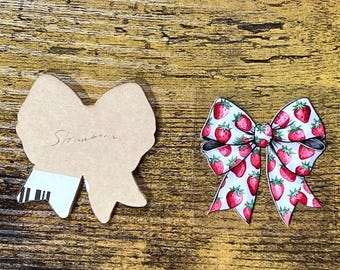 Strawberry Coquette Bow Acrylic Blank Decal Set, DIY Badge Reels, Bow Blank and UVDTF sticker, Unfinished Badge Reel, Badge Reel Blanks