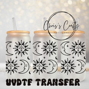 UVDTF Wrap, Lune céleste et étoiles Boîte de 20 oz, Mug en verre, Emballage étoile de lune, Prêt à poser, Adhésif imperméable permanent